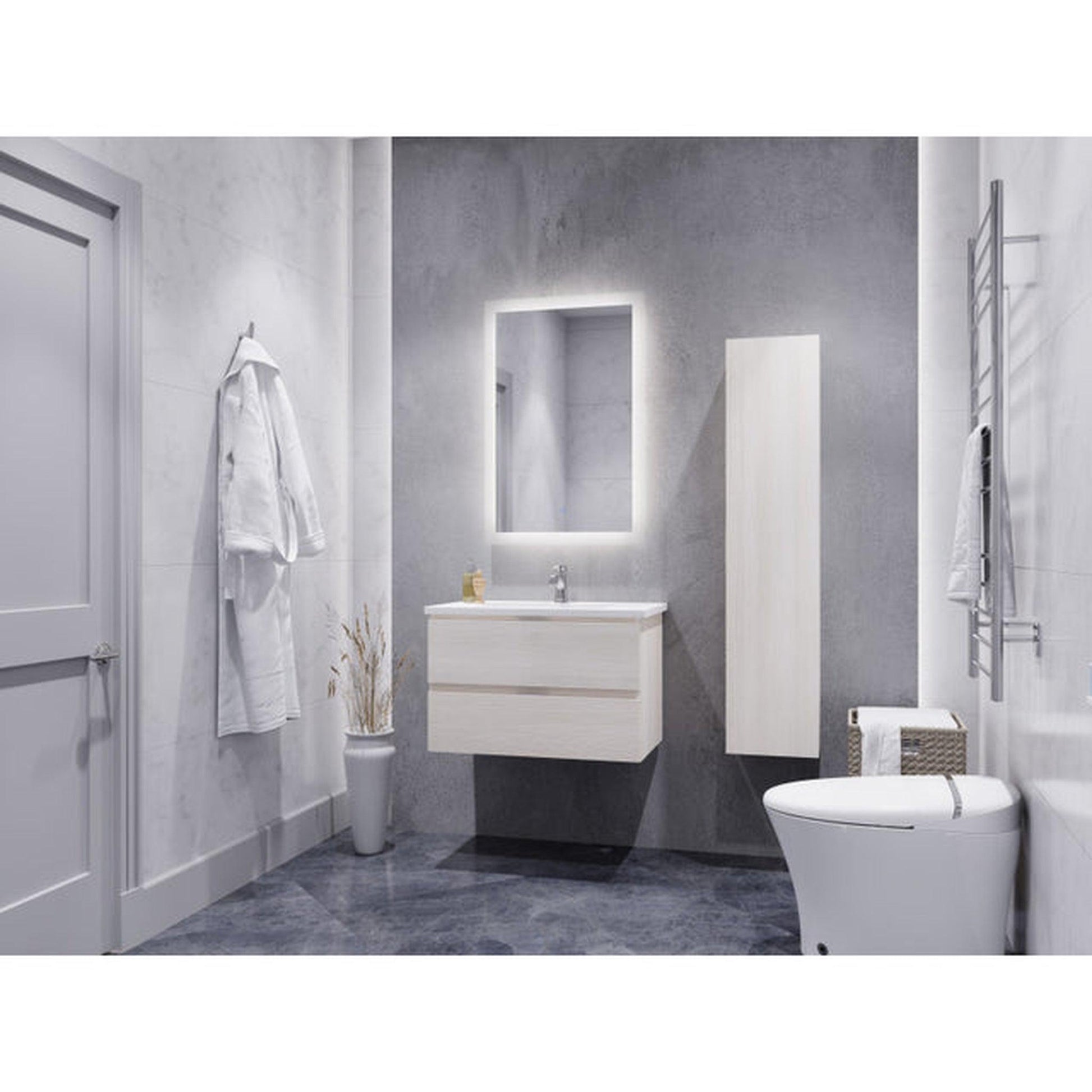 ANZZI Conques Series 30" x 20" Rich White Solid Wood Bathroom Vanity With Glossy White Countertop With Sink, 24" LED Mirror and Side Cabinet