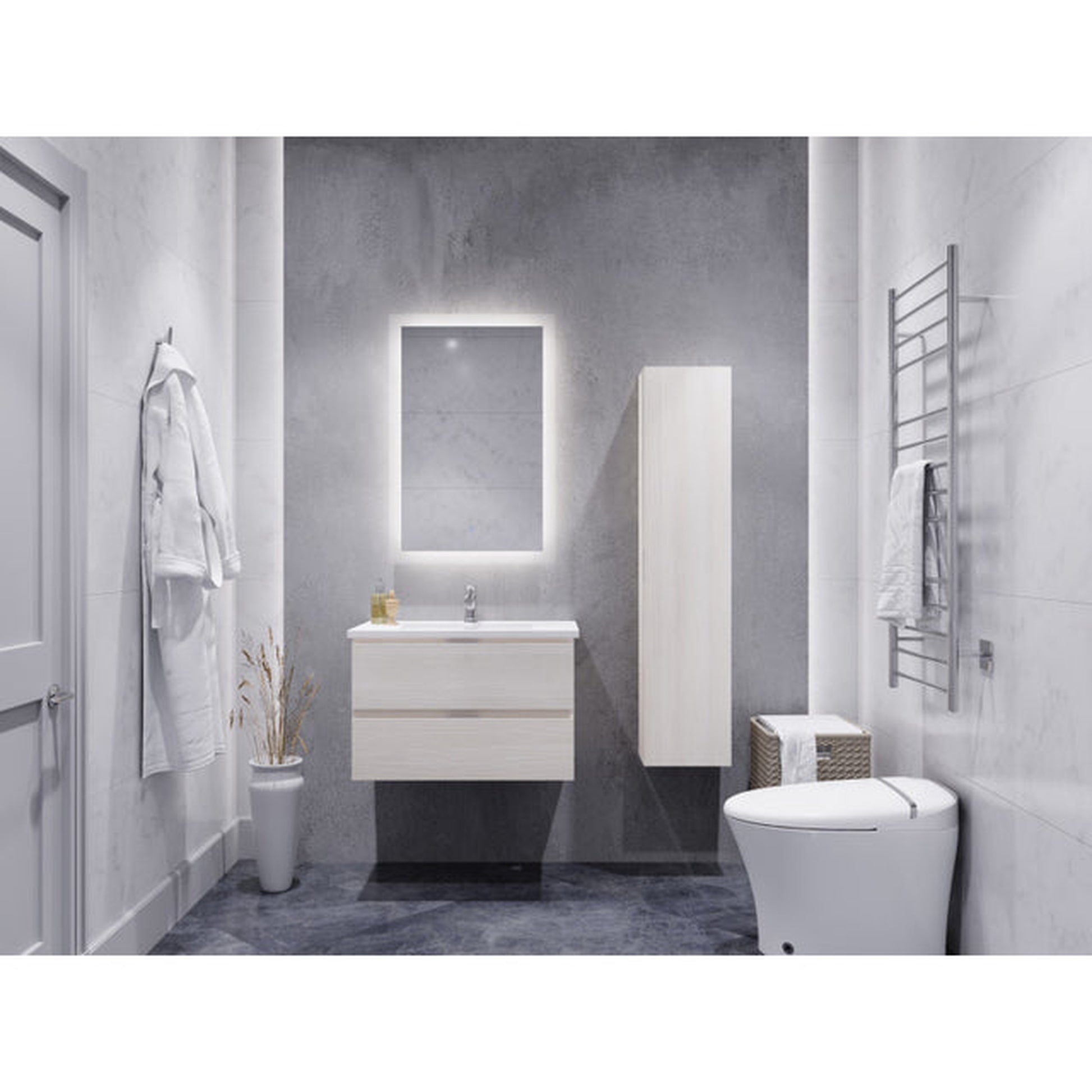 ANZZI Conques Series 30" x 20" Rich White Solid Wood Bathroom Vanity With Glossy White Countertop With Sink, 24" LED Mirror and Side Cabinet