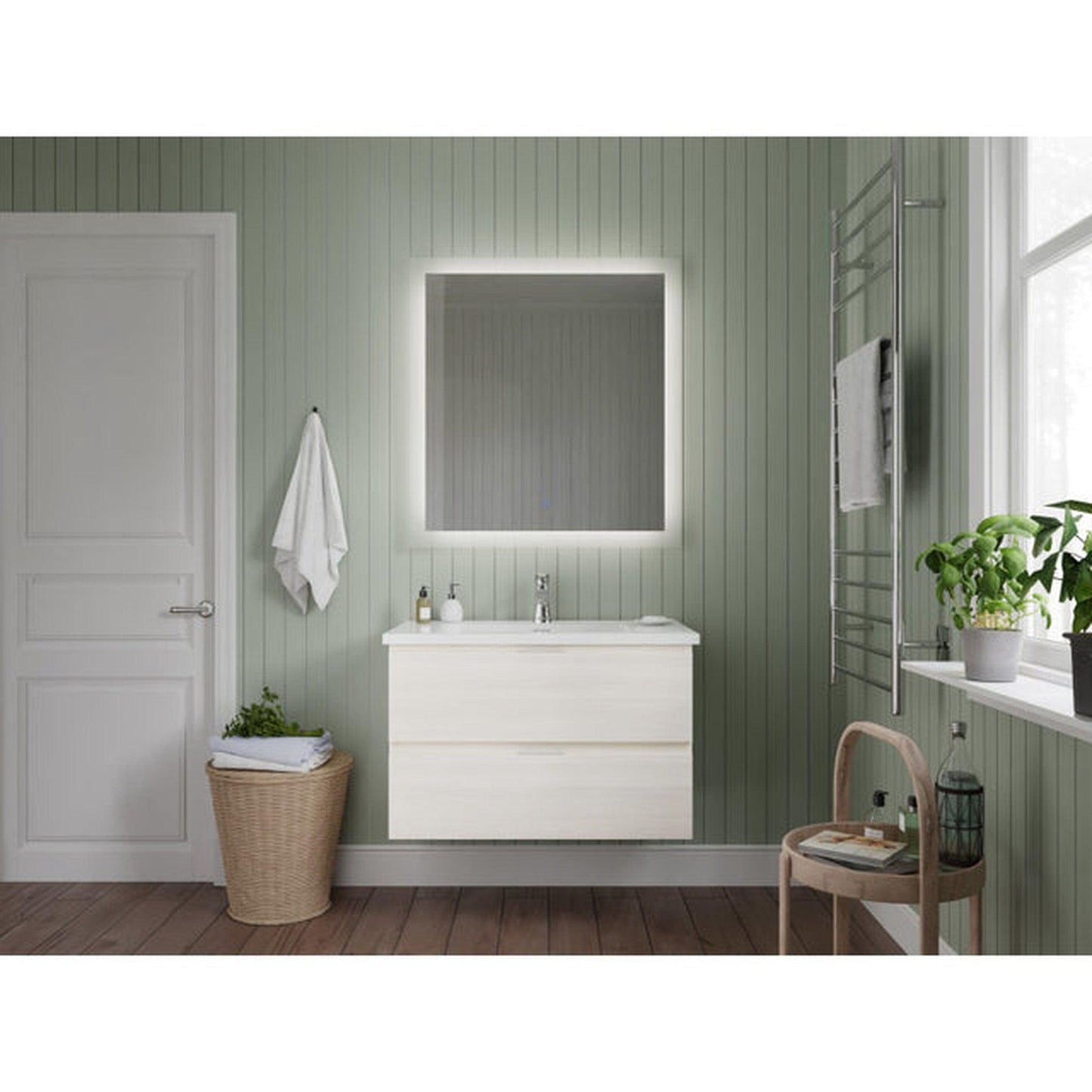 ANZZI Conques Series 30" x 20" Rich White Solid Wood Bathroom Vanity With Glossy White Countertop With Sink and 30" LED Mirror
