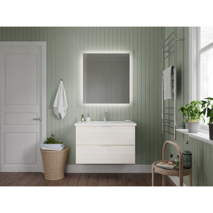 ANZZI Conques Series 30" x 20" Rich White Solid Wood Bathroom Vanity With Glossy White Countertop With Sink and 30" LED Mirror