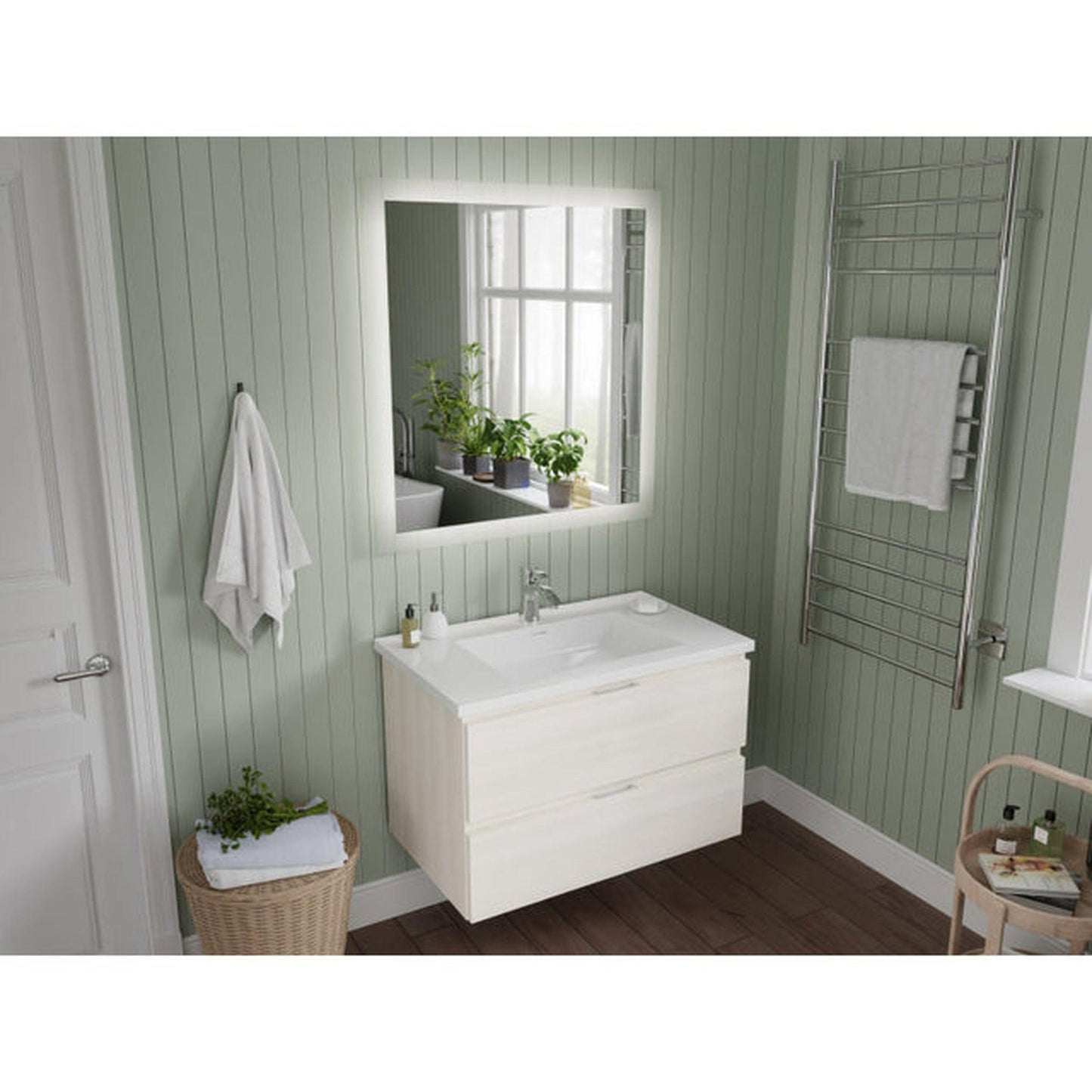 ANZZI Conques Series 30" x 20" Rich White Solid Wood Bathroom Vanity With Glossy White Countertop With Sink and 30" LED Mirror