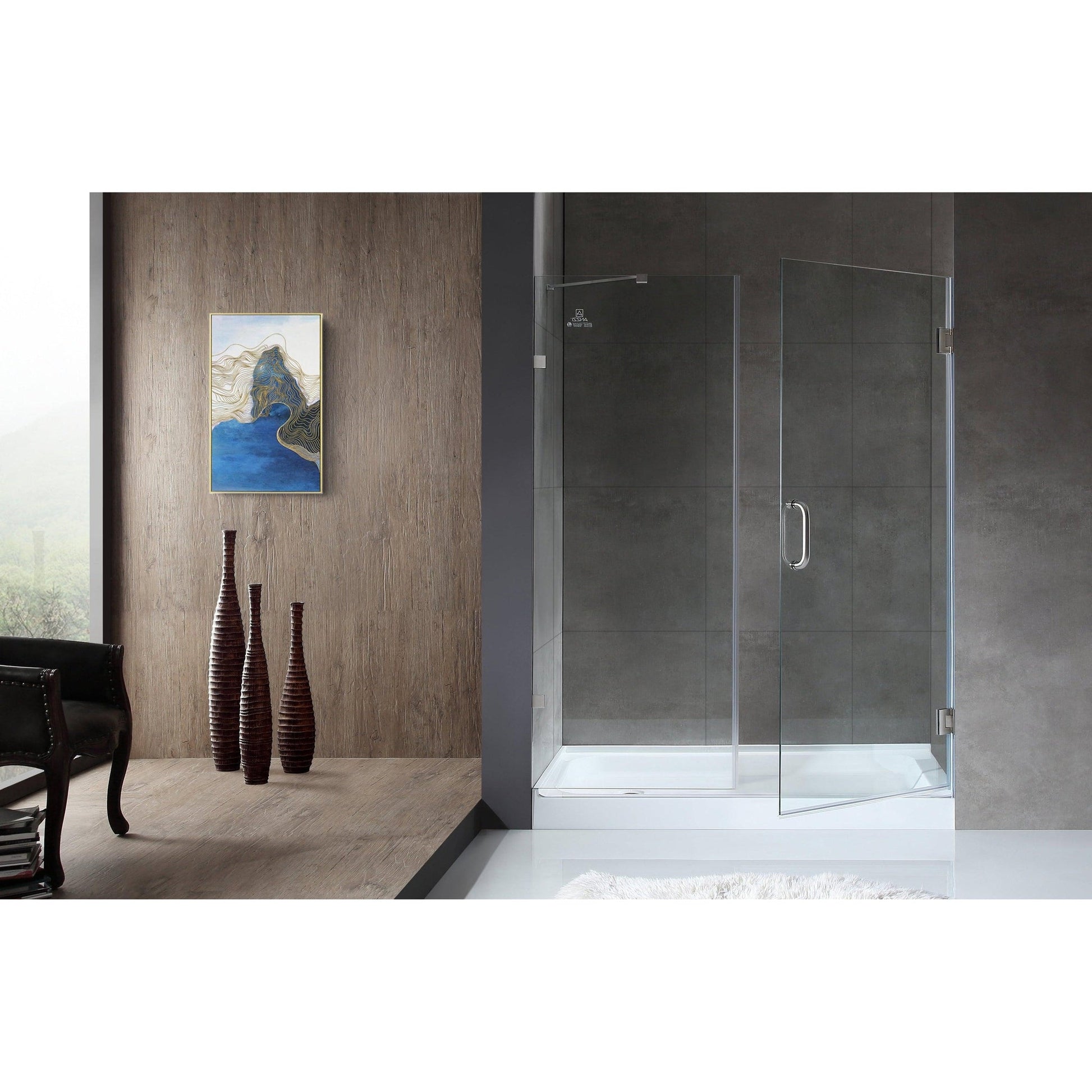 ANZZI Consort Series 60" x 72" Frameless Alcove Brushed Nickel Hinged Shower Door With Handle and Tsunami Guard