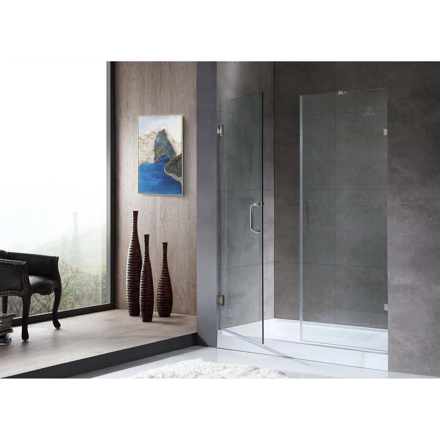 ANZZI Consort Series 60" x 72" Frameless Alcove Polished Chrome Hinged Shower Door With Handle and Tsunami Guard