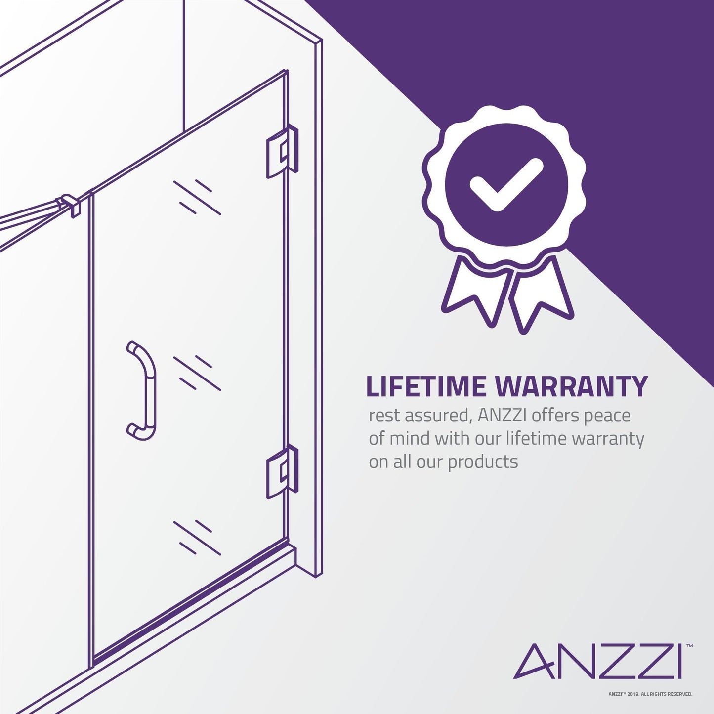 ANZZI Consort Series 60" x 72" Frameless Alcove Polished Chrome Hinged Shower Door With Handle and Tsunami Guard