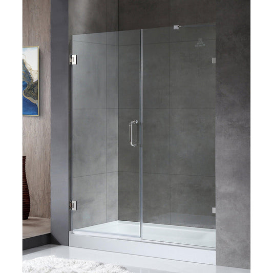 ANZZI Consort Series 60" x 72" Frameless Alcove Polished Chrome Hinged Shower Door With Handle and Tsunami Guard