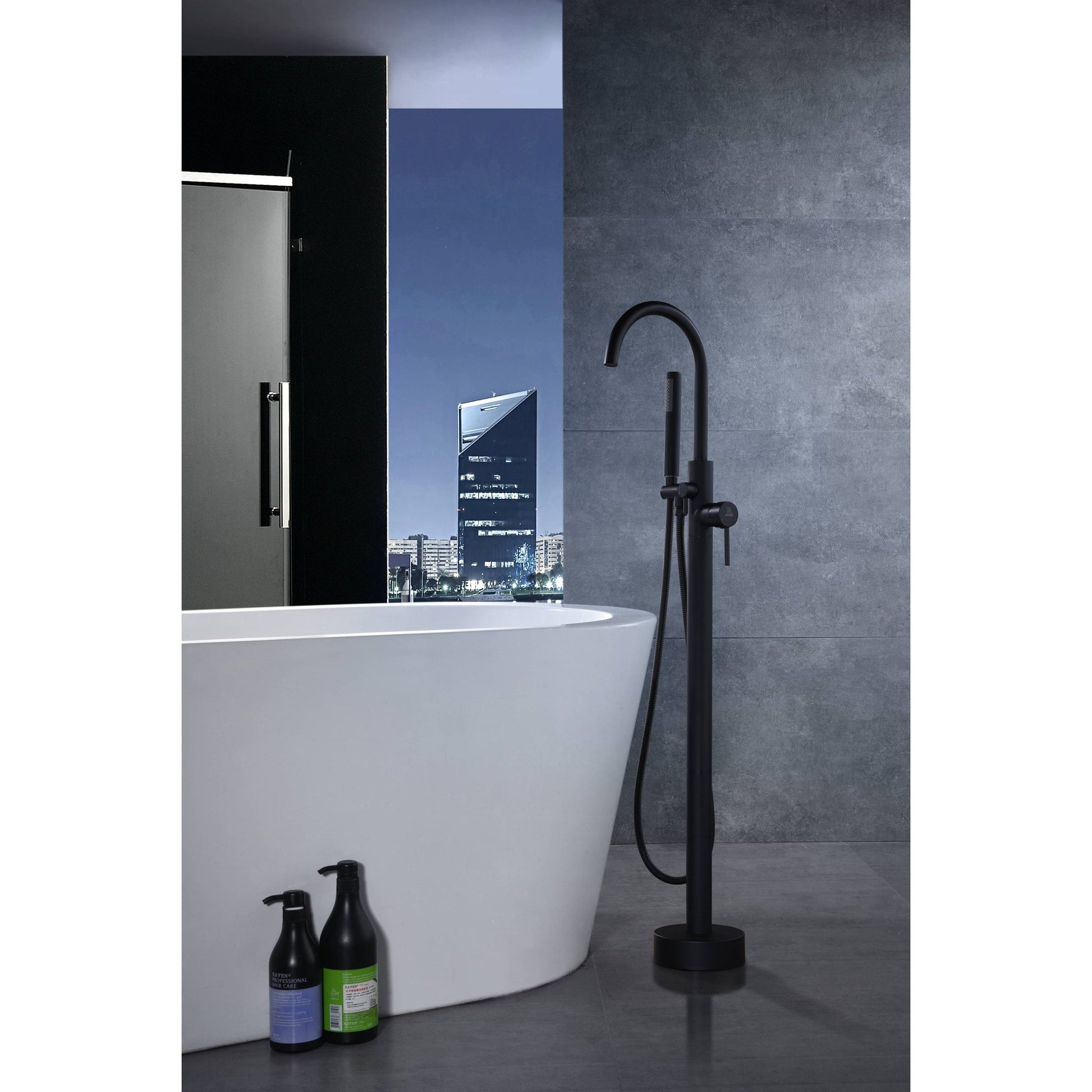 ANZZI Coral Series 2-Handle Matte Black Clawfoot Tub Faucet With Euro-Grip Handheld Sprayer