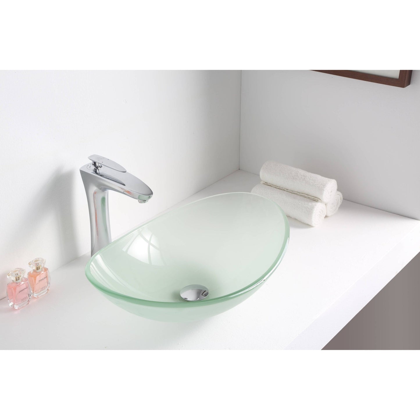 ANZZI Craft Series 21" x 15" Oval Shape Lustrous Frosted Deco-Glass Vessel Sink With Polished Chrome Pop-Up Drain