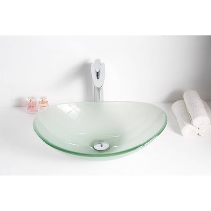 ANZZI Craft Series 21" x 15" Oval Shape Lustrous Frosted Deco-Glass Vessel Sink With Polished Chrome Pop-Up Drain