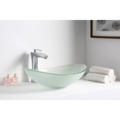 ANZZI Craft Series 21" x 15" Oval Shape Lustrous Frosted Deco-Glass Vessel Sink With Polished Chrome Pop-Up Drain