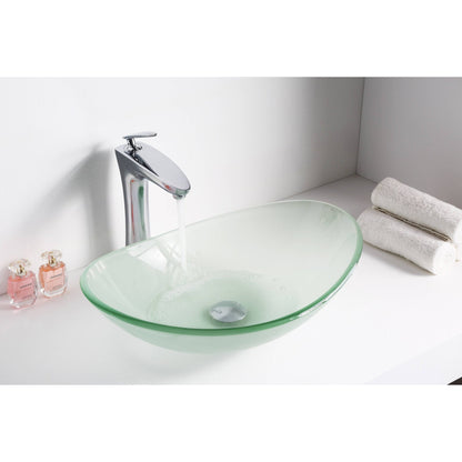 ANZZI Craft Series 21" x 15" Oval Shape Lustrous Frosted Deco-Glass Vessel Sink With Polished Chrome Pop-Up Drain