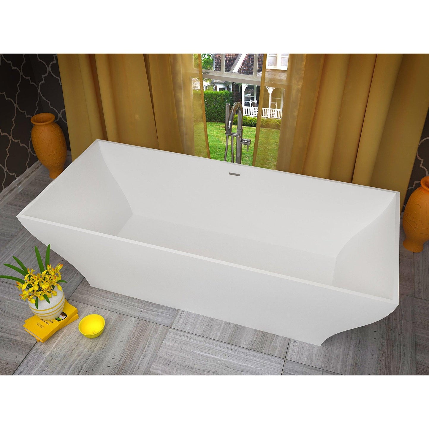 ANZZI Crema Series 71" x 32" Freestanding Matte White Bathtub With Built-In Overflow
