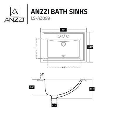 ANZZI Dawn Series 23" x 18" Glossy White Three Faucet Holes Drop-In Sink With Built-In Overflow