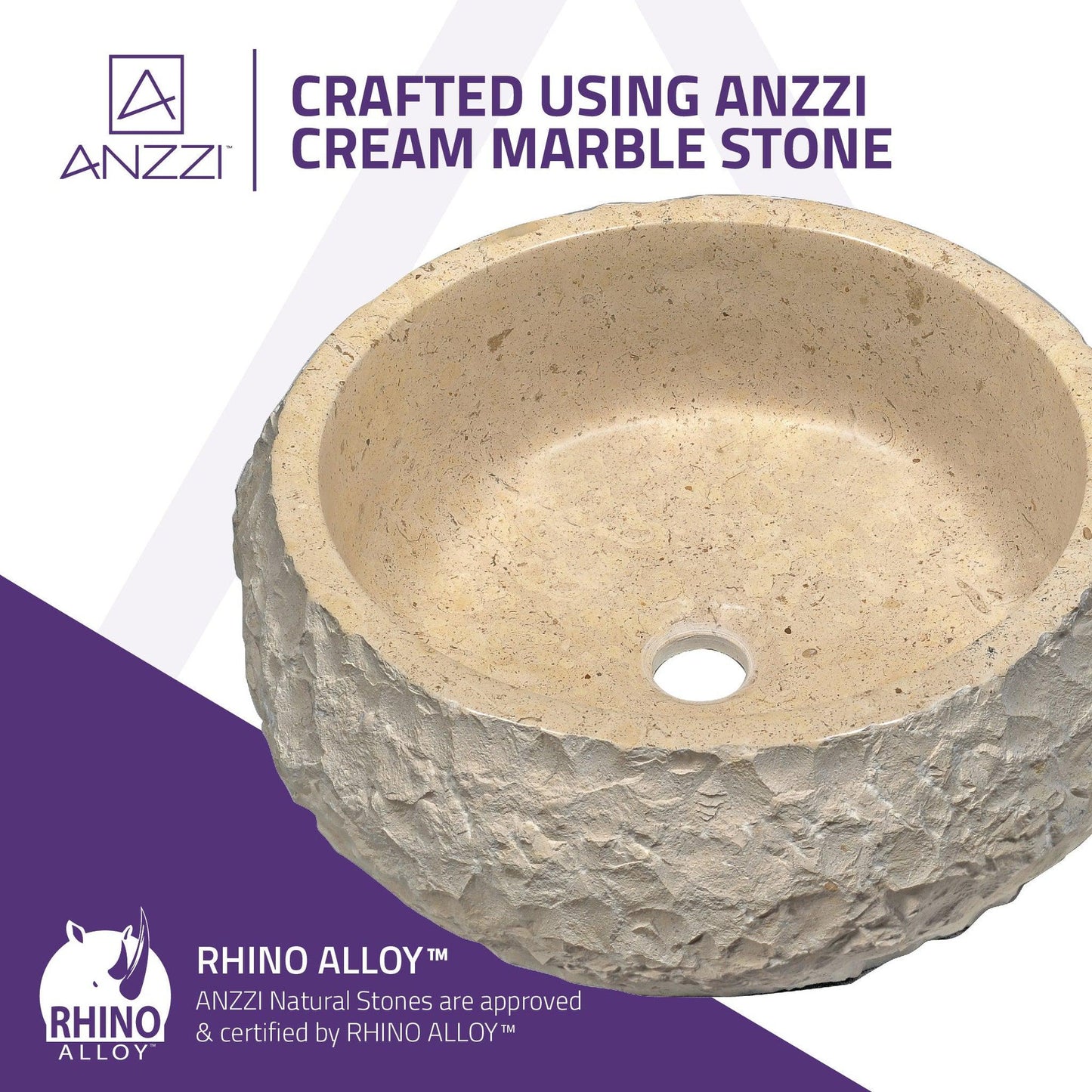 ANZZI Desert Ash Series 17" x 17" Round Cream Marble Vessel Sink