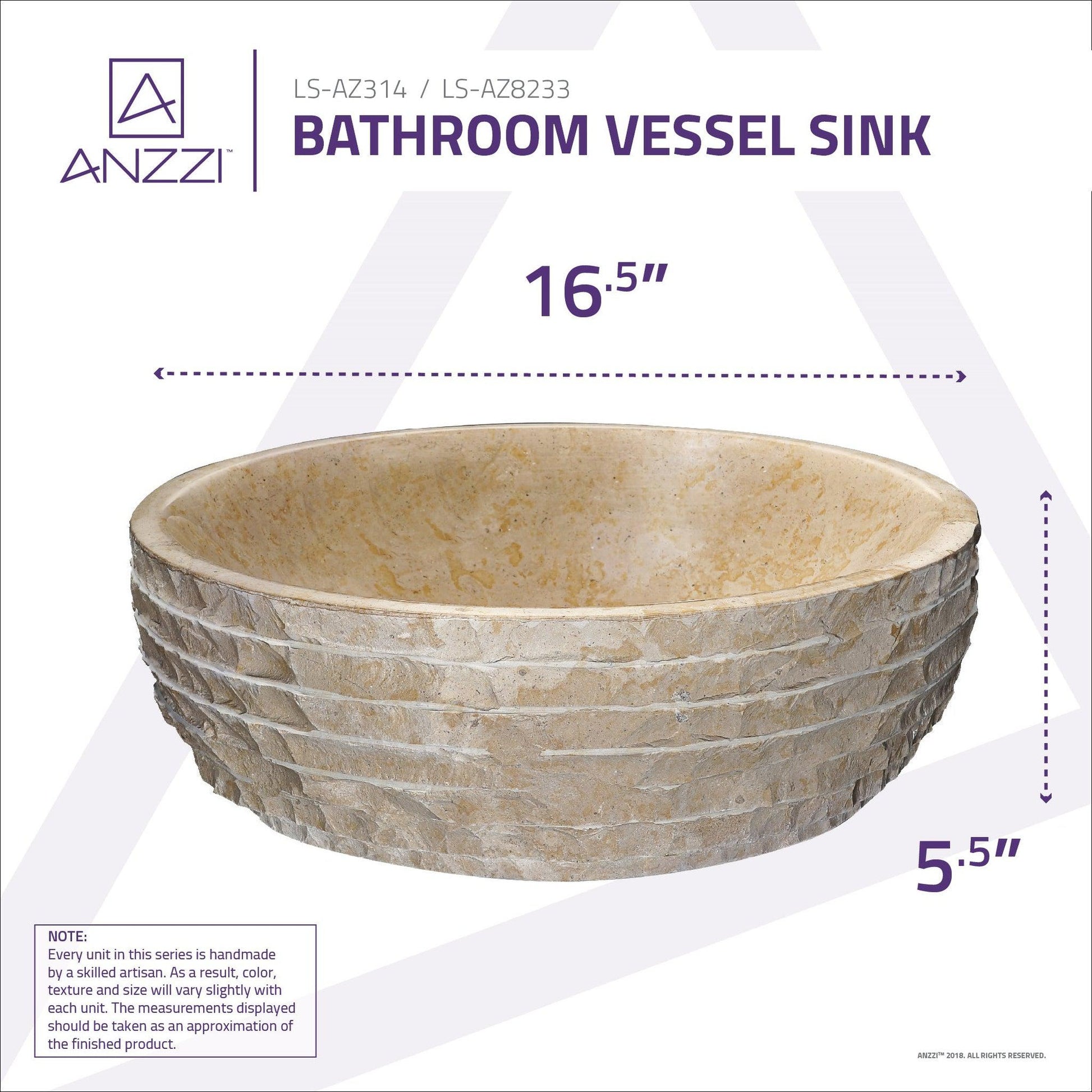 ANZZI Desert Chalice Series 17" x 17" Round Classic Cream Vessel Sink