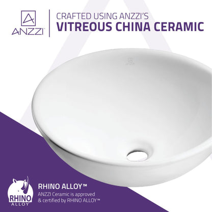 ANZZI Deux Series 16" x 16" Round Glossy White Vessel Sink