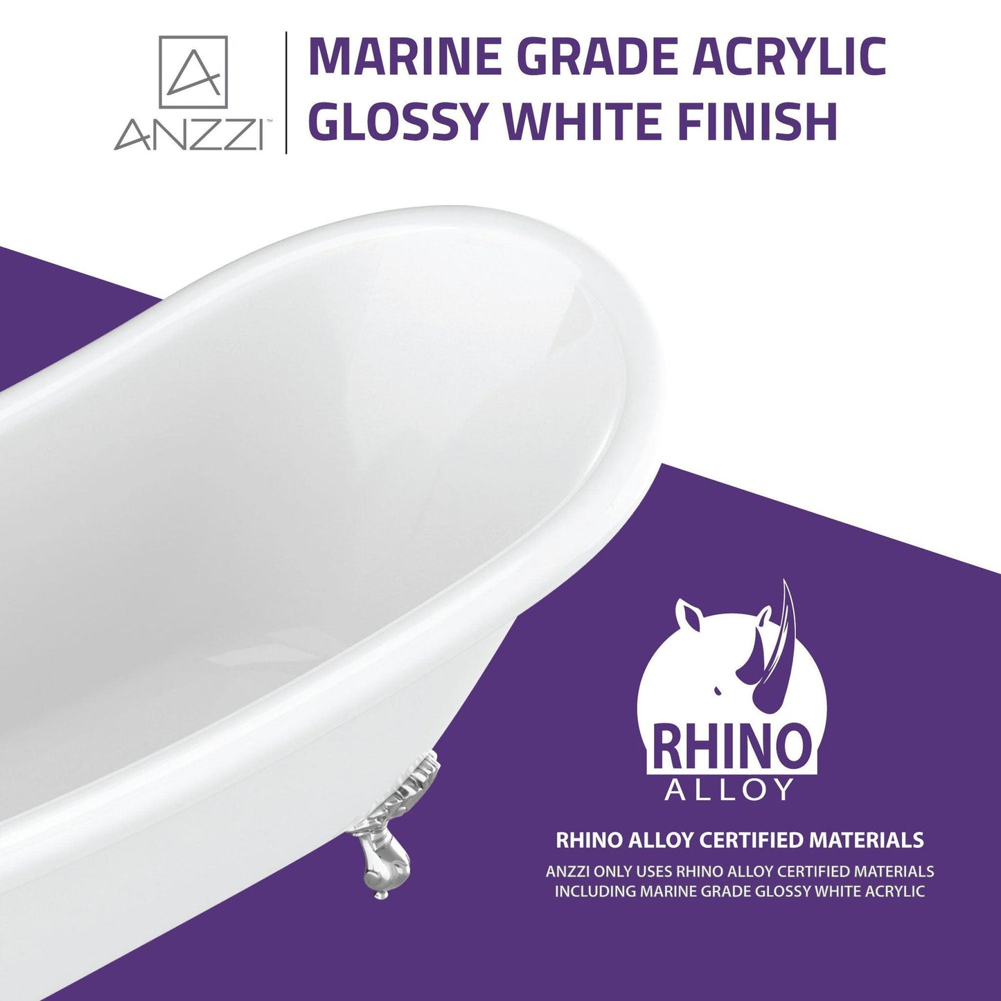 ANZZI Diamante Series 67" x 30" Freestanding Glossy White in Eagle's Talon Claw Feet Style Bathtub