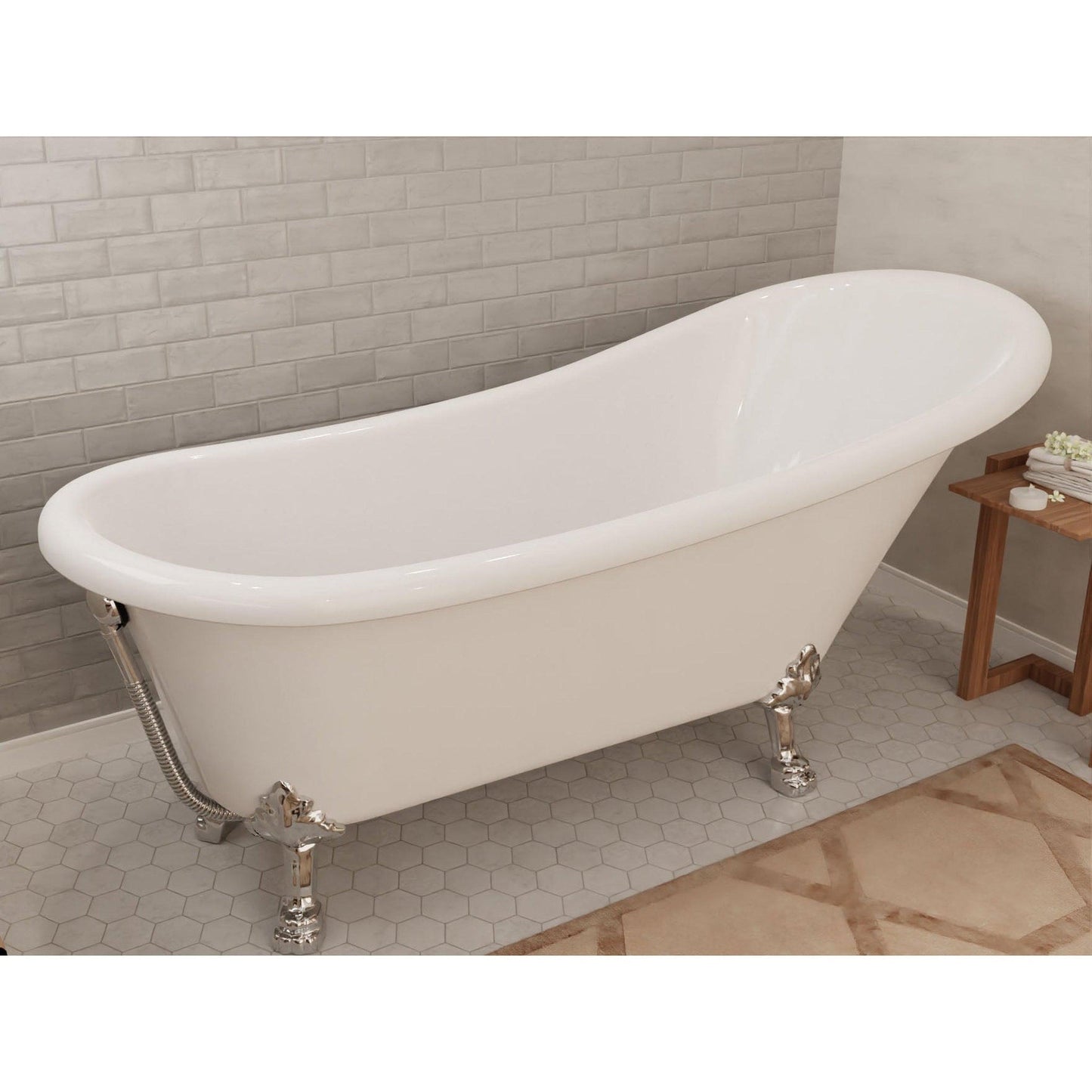 ANZZI Diamante Series 67" x 30" Freestanding Glossy White in Lion's Paw Claw Feet Style Bathtub