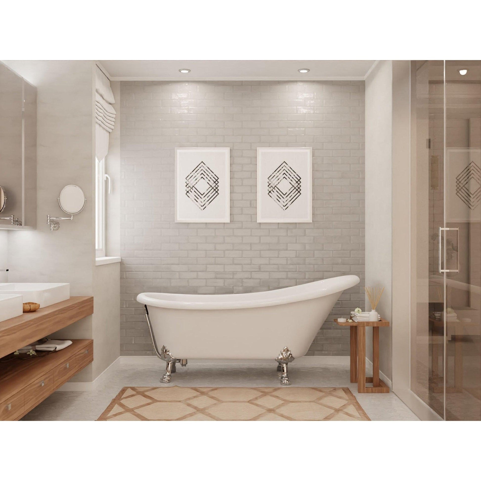 ANZZI Diamante Series 67" x 30" Freestanding Glossy White in Lion's Paw Claw Feet Style Bathtub