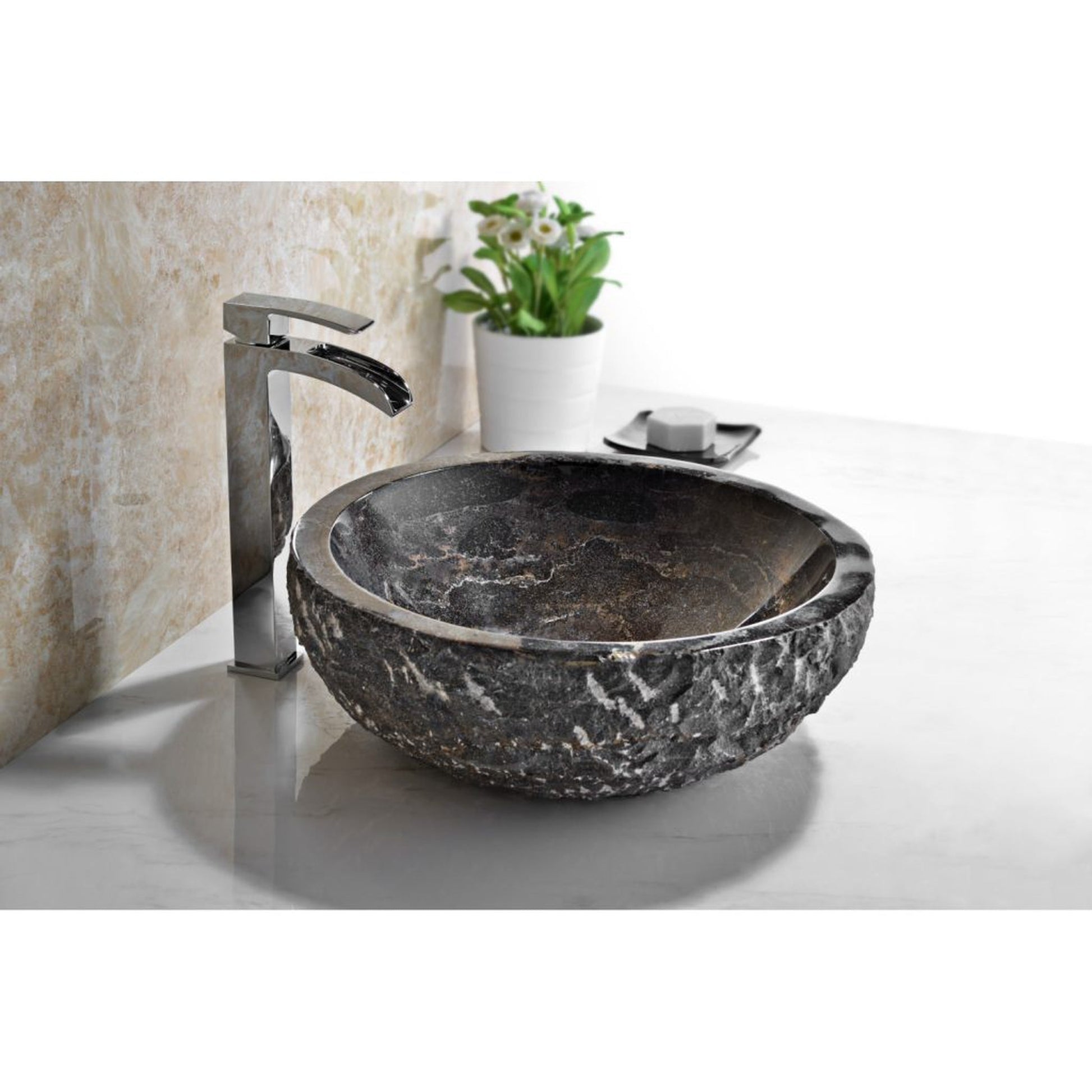 ANZZI Dusk Series 17" x 17" Round Blue Stone Vessel Sink