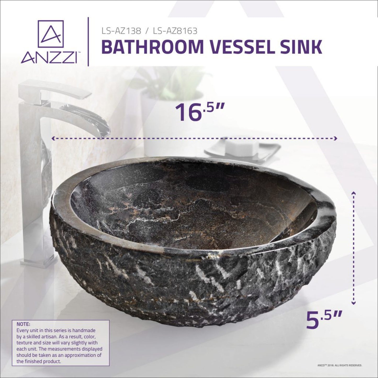 ANZZI Dusk Series 17" x 17" Round Blue Stone Vessel Sink