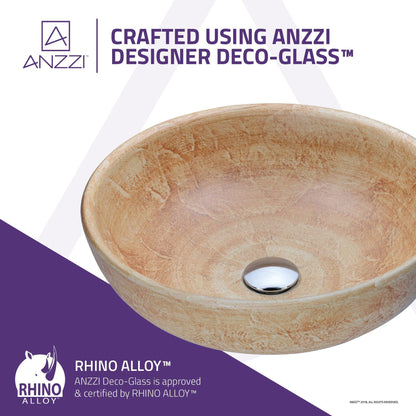 ANZZI Earthen Series 16" x 16" Round Creamy Beige Deco-Glass Vessel Sink With Polished Chrome Pop-Up Drain