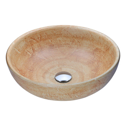 ANZZI Earthen Series 16" x 16" Round Creamy Beige Deco-Glass Vessel Sink With Polished Chrome Pop-Up Drain