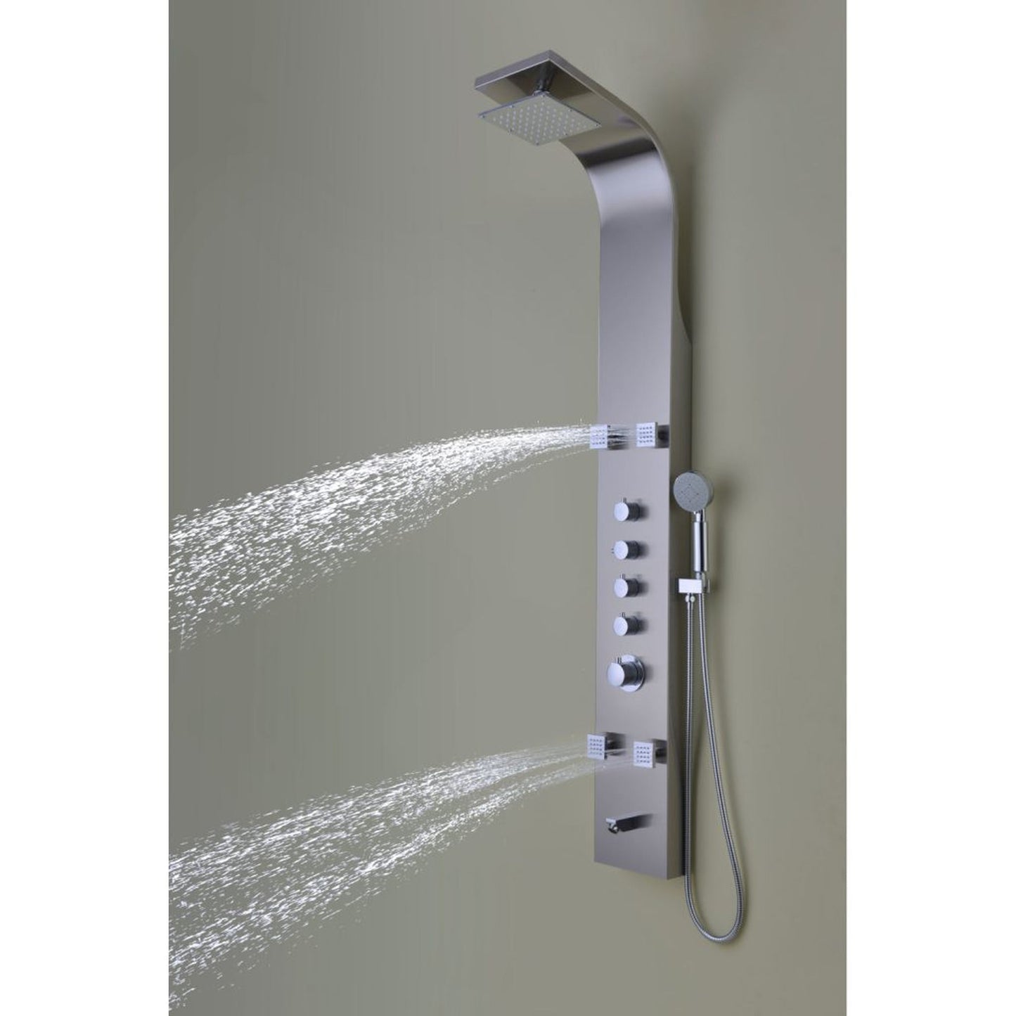 ANZZI Echo Series 63.5" Brushed Stainless Steel 4-Jetted Full Body Shower Panel With Heavy Rain Shower Head and Euro-Grip Hand Sprayer