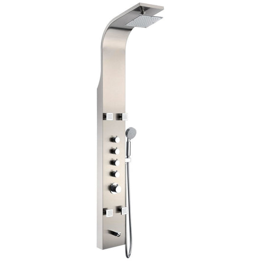 ANZZI Echo Series 63.5" Brushed Stainless Steel 4-Jetted Full Body Shower Panel With Heavy Rain Shower Head and Euro-Grip Hand Sprayer