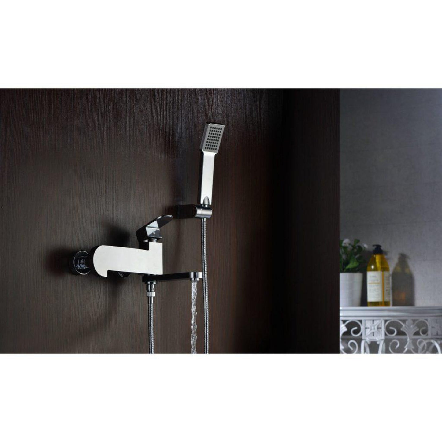 ANZZI Echo Series Wall-Mounted Single Handle Polished Chrome Shower Head Handheld Spray With Bath Faucet Set