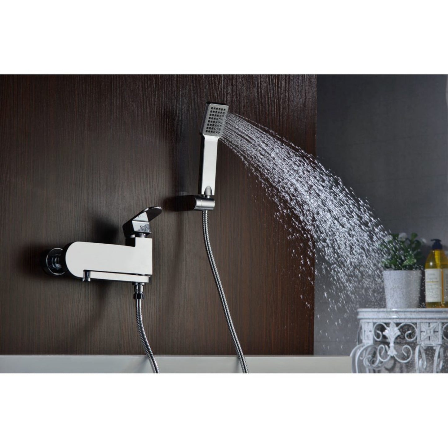 ANZZI Echo Series Wall-Mounted Single Handle Polished Chrome Shower Head Handheld Spray With Bath Faucet Set