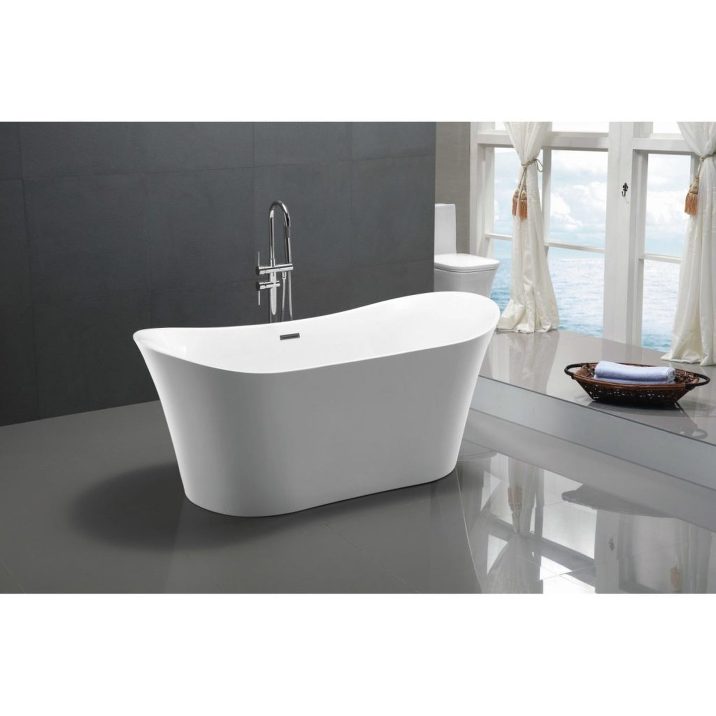 ANZZI Eft Series 67" x 31" Freestanding Glossy White Bathtub With Built-In Overflow