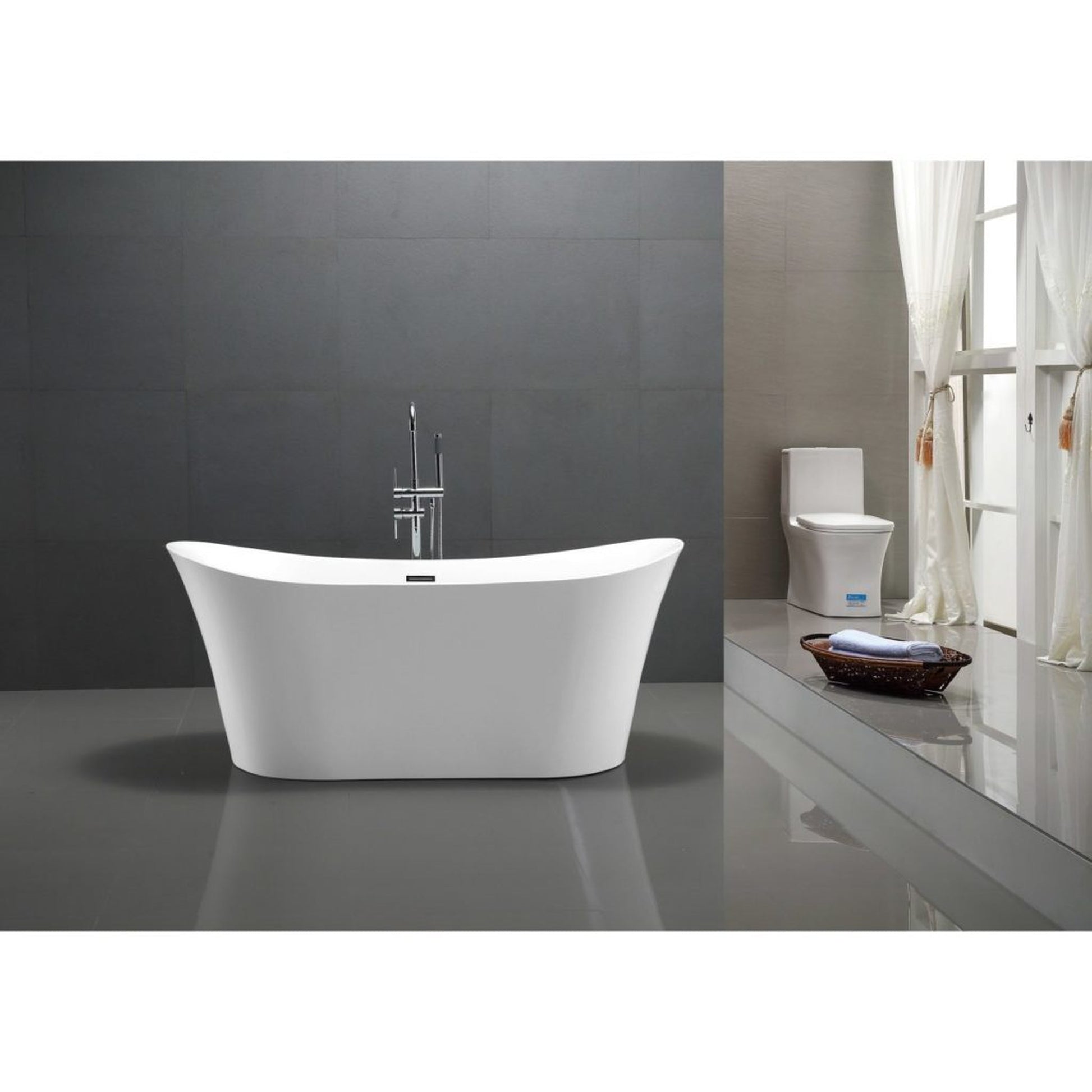 ANZZI Eft Series 67" x 31" Freestanding Glossy White Bathtub With Built-In Overflow