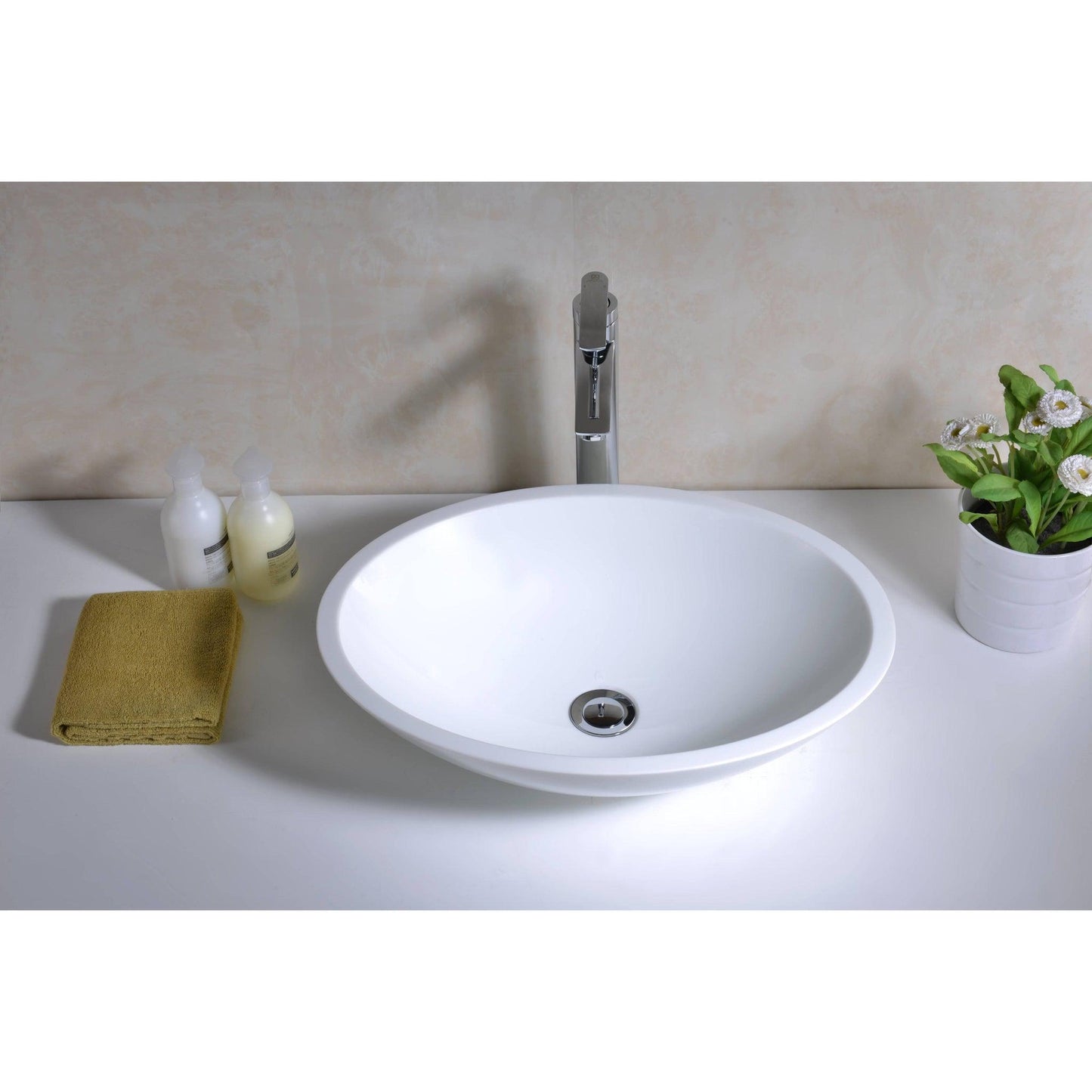 ANZZI Egret Series 20" x 15" Oval Shape White Deco-Glass Vessel Sink With Polished Chrome Pop-Up Drain