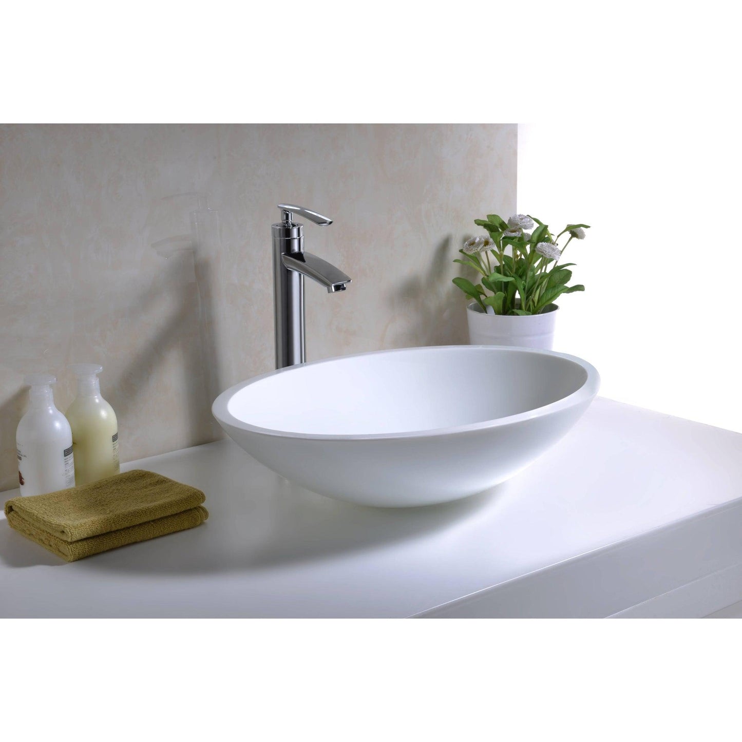 ANZZI Egret Series 20" x 15" Oval Shape White Deco-Glass Vessel Sink With Polished Chrome Pop-Up Drain