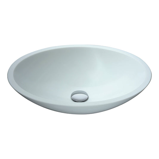 ANZZI Egret Series 20" x 15" Oval Shape White Deco-Glass Vessel Sink With Polished Chrome Pop-Up Drain