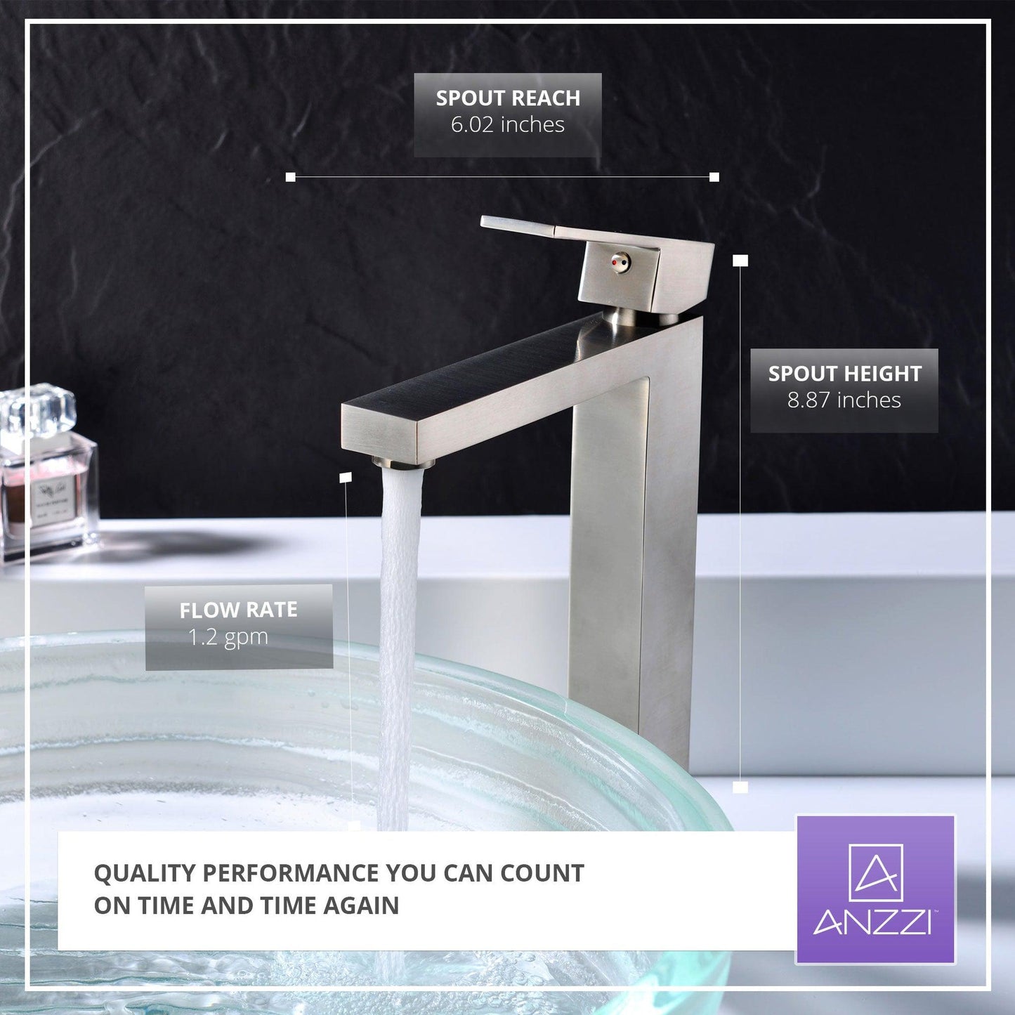 ANZZI Enti Series 9" Single Hole Brushed Nickel Bathroom Sink Faucet