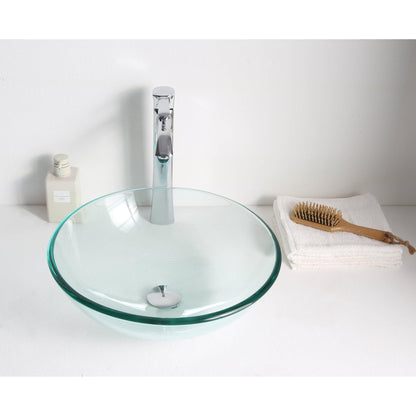 ANZZI Etude Series 17" x 17" Round Lustrous Clear Deco-Glass Vessel Sink With Polished Chrome Pop-Up Drain