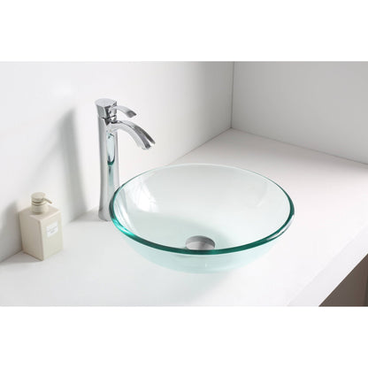 ANZZI Etude Series 17" x 17" Round Lustrous Clear Deco-Glass Vessel Sink With Polished Chrome Pop-Up Drain