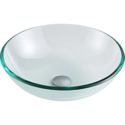 ANZZI Etude Series 17" x 17" Round Lustrous Clear Deco-Glass Vessel Sink With Polished Chrome Pop-Up Drain