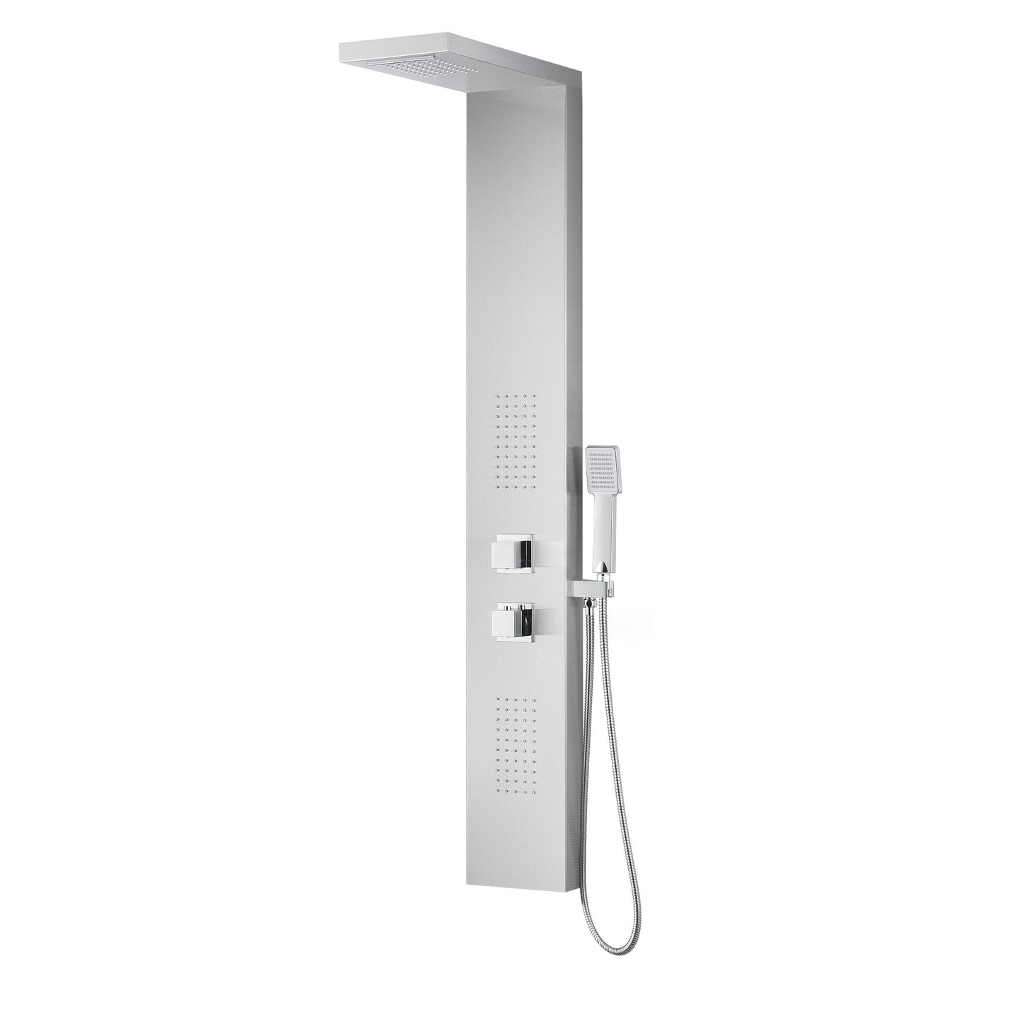 ANZZI Expense Series 57" Brushed Stainless Steel 2-Jetted Full Body Shower Panel With Heavy Rain Shower Head and Euro-Grip Hand Sprayer