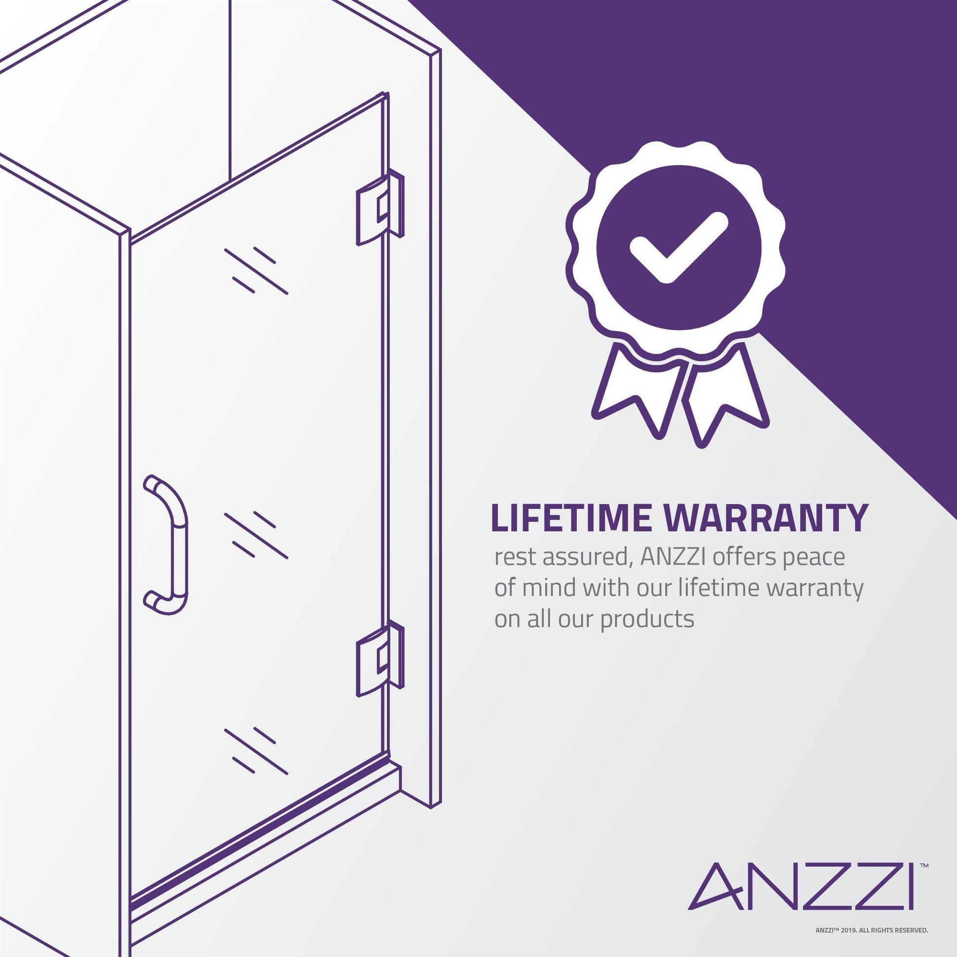 ANZZI Fellow Series 24" x 72" Frameless Rectangular Brushed Nickel Hinged Shower Door With Handle and Tsunami Guard