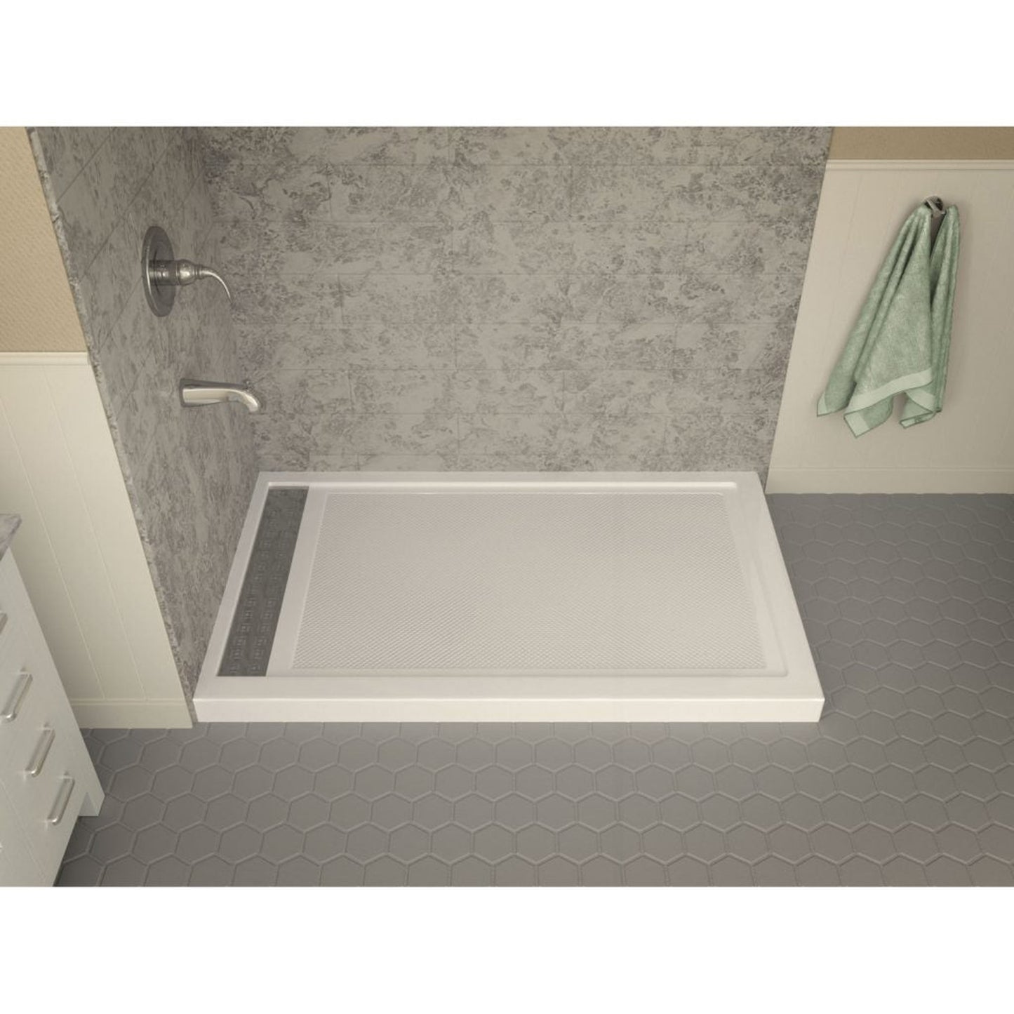 ANZZI Field Series 36" x 60" Left Drain Double Threshold White Shower Base With Built-in Tile Flange