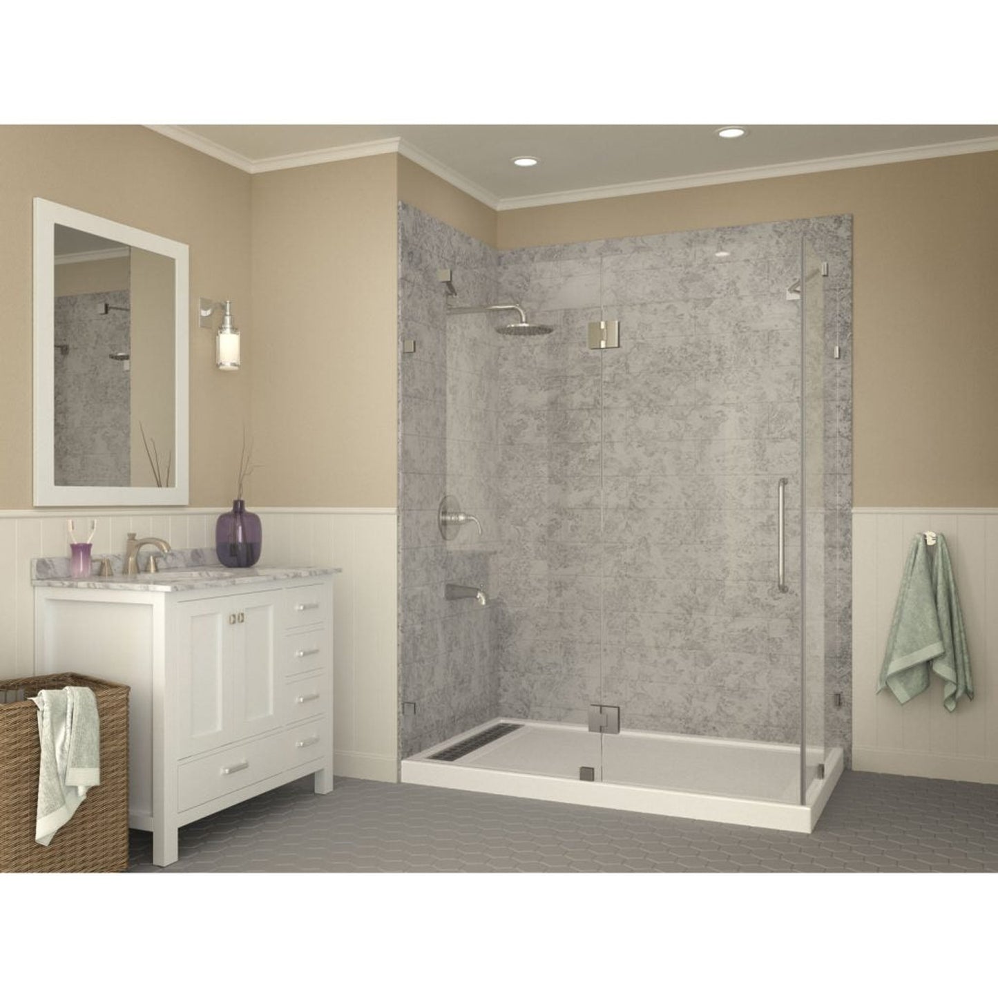 ANZZI Field Series 36" x 60" Left Drain Double Threshold White Shower Base With Built-in Tile Flange