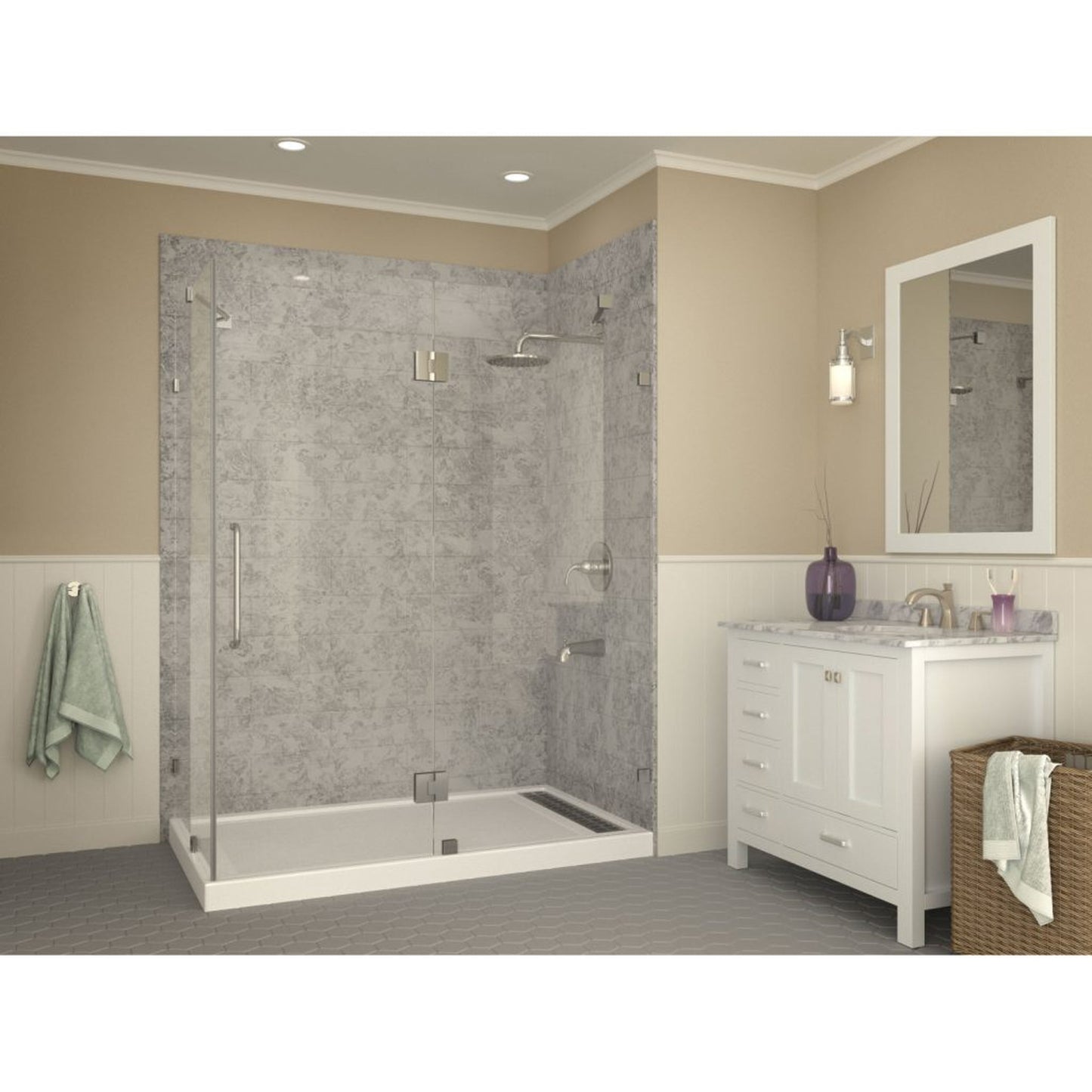 ANZZI Field Series 36" x 60" Right Drain Double Threshold White Shower Base With Built-in Tile Flange