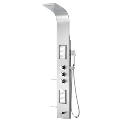 ANZZI Field Series 58" Brushed Stainless Steel 2-Jetted Full Body Shower Panel With Heavy Rain Shower Head and Euro-Grip Hand Sprayer