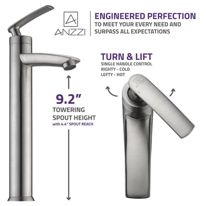 ANZZI Fifth Series 9" Single Hole Brushed Nickel Bathroom Sink Faucet