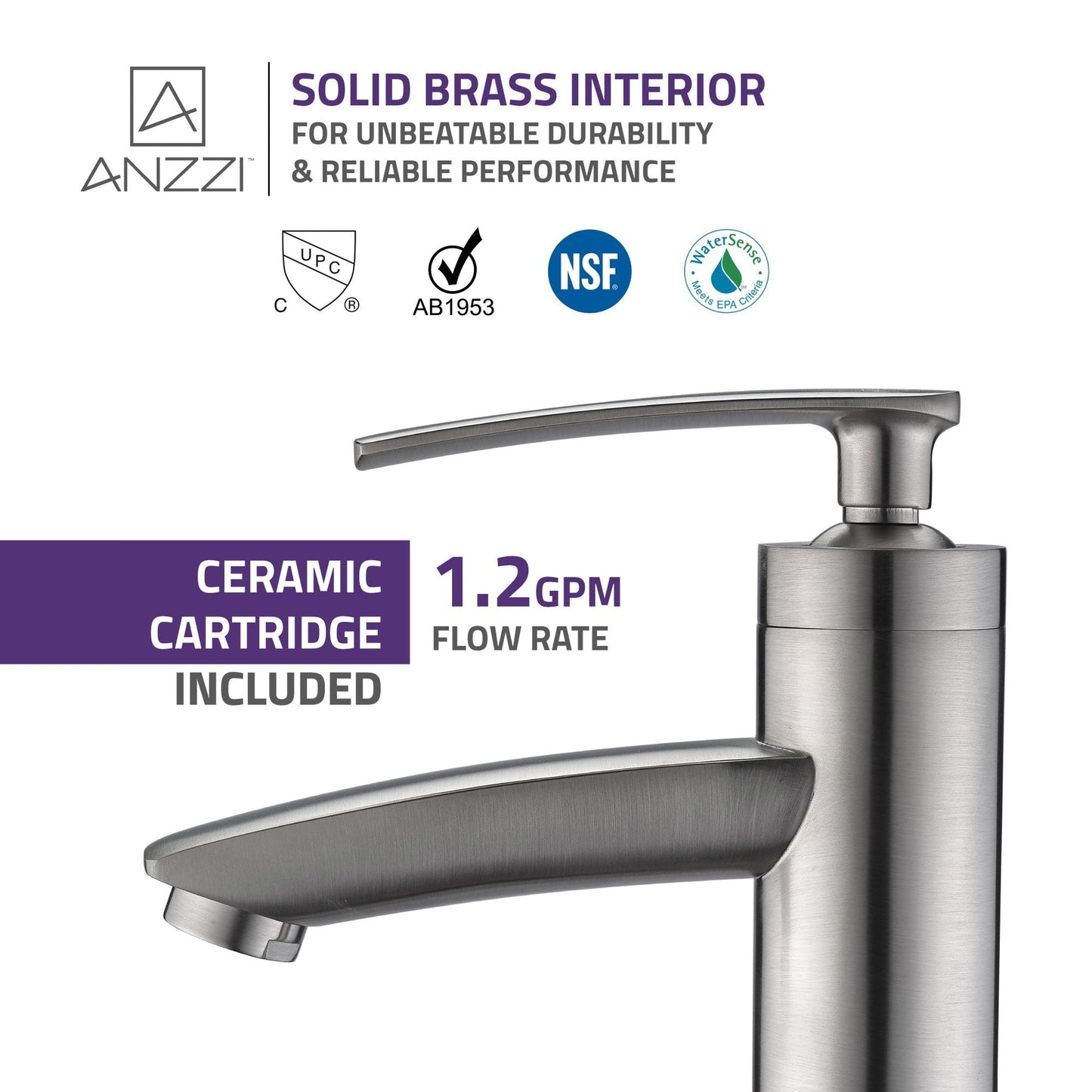 ANZZI Fifth Series 9" Single Hole Brushed Nickel Bathroom Sink Faucet