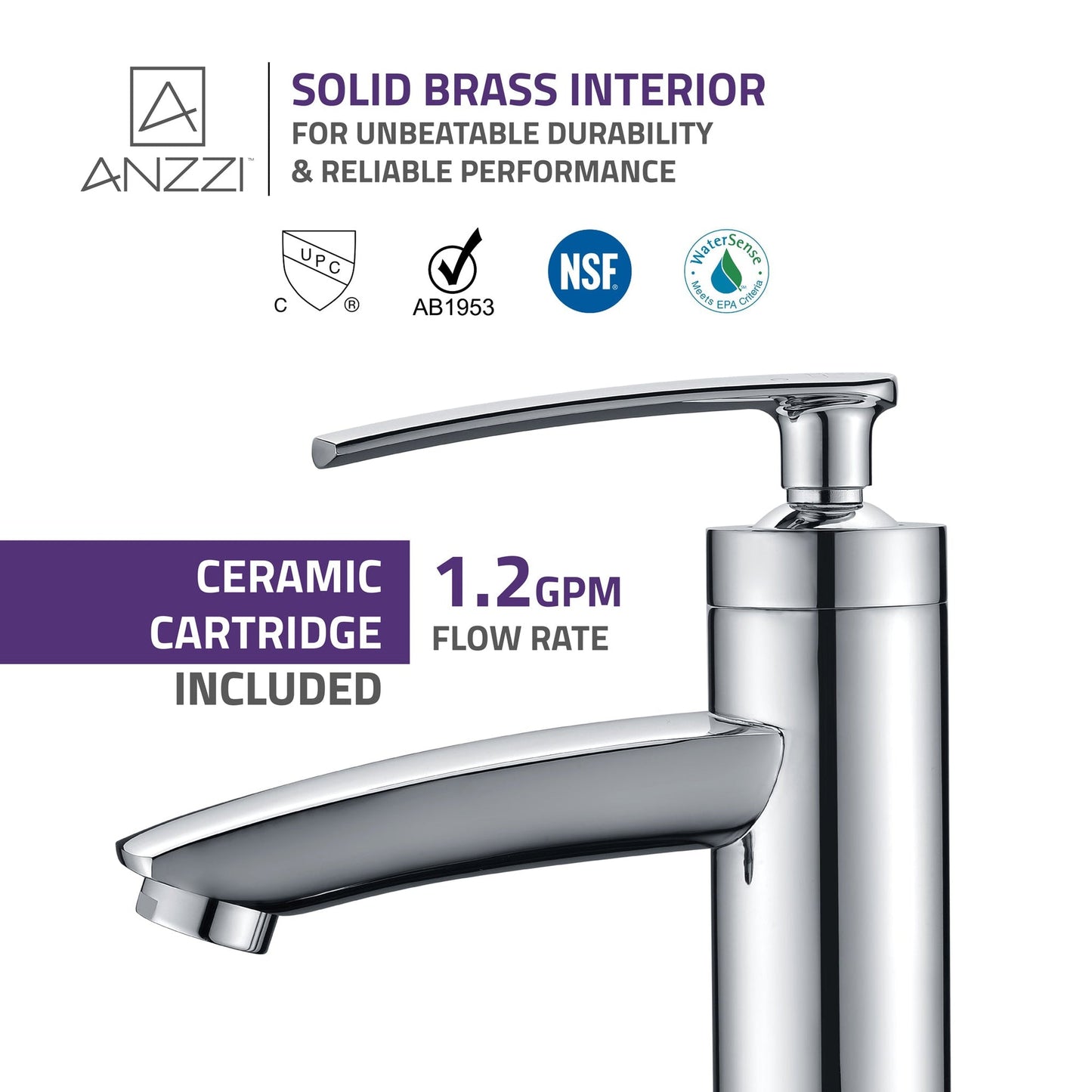 ANZZI Fifth Series 9" Single Hole Polished Chrome Bathroom Sink Faucet