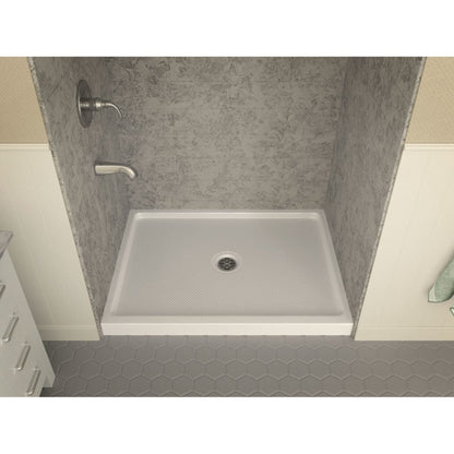 ANZZI Fissure Series 48" x 36" Center Side Drain Without Cover Single Threshold White Shower Base With Built-in Tile Flange
