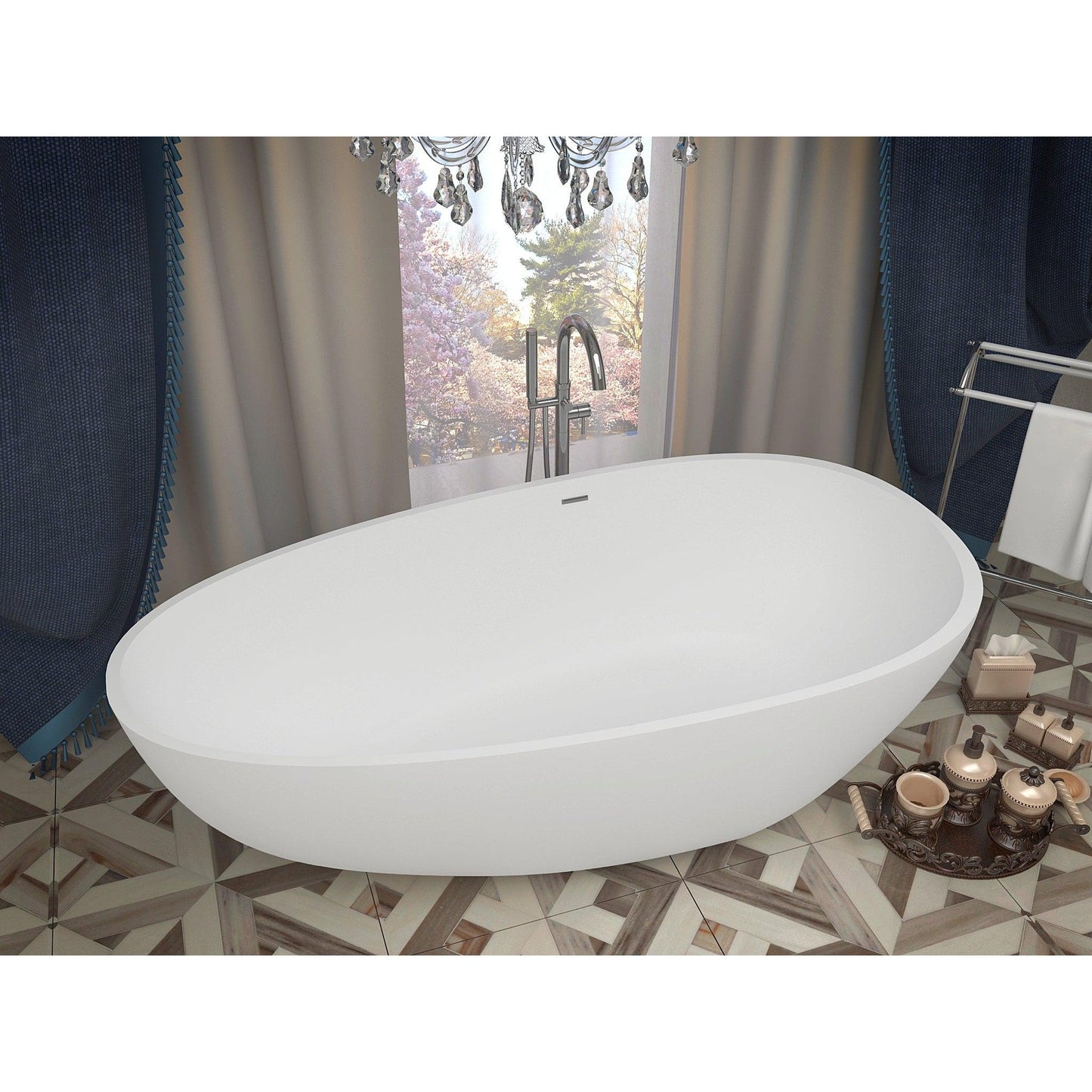 ANZZI Fiume Series 67" x 34" Matte White Freestanding Bathtub With Built-In Overflow